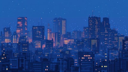 Pixel art cityscape at night