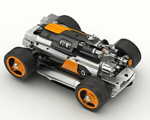 Fototapeta premium RC Car Engine for Exploded View, White Background.