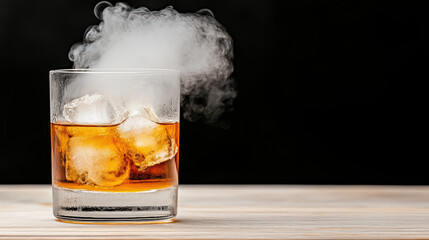 glass filled with smoky drink and ice cubes creates captivating atmosphere