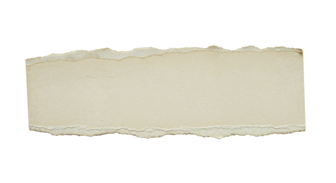 Horizontal narrow paper is isolated and shows rustic torn edges