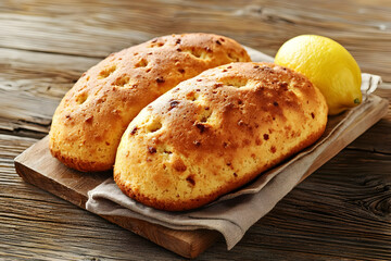 Lemon bread baking, rustic kitchen table