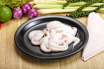 Delicous fresh raw uncooked octopus