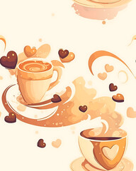 seamless pattern Realistic and artistic illustrations of coffee beans, brewing equipment, coffee cups for background or wallpaper