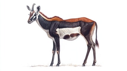 Painted Red-fronted gazelle, profile view, against white background.  Possible use stock photo