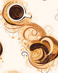 seamless pattern Realistic and artistic illustrations of coffee beans, brewing equipment, coffee cups for background or wallpaper