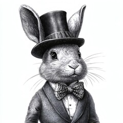 A rabbit wearing a top hat and bow tie