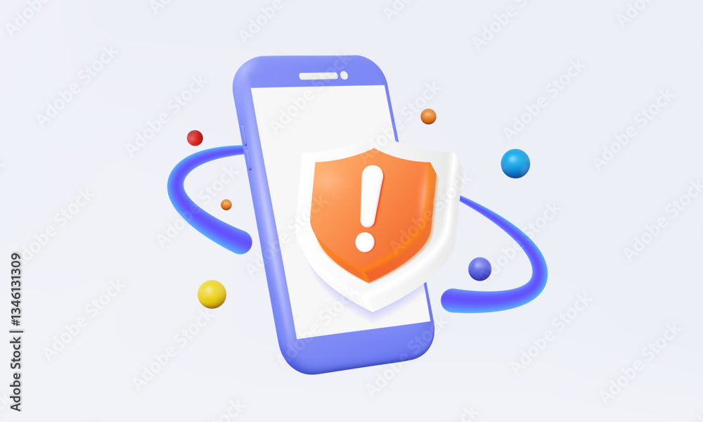 Poster alert warning exclamation on smartphone error for software system status update application network 