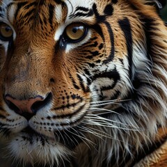 Obraz premium A close-up of a tiger’s face, with intense eyes and detailed fur textures, symbolizing conservation. by deepseek 