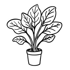 Black and White Potted Plant Line Art for Botanical Illustrations and Interior Decor