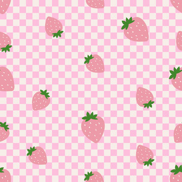 Seamless Strawberry design with checkerd print