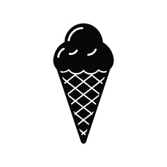 A black and white vector art illustration of an ice cream cone with a single scoop on top.eps