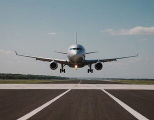 Passenger plane landing on the runway. Realistic illustration