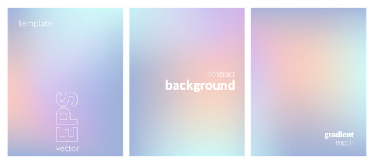 Abstract liquid background set. Gradient mesh. Effect pastel color blend. Blurred fluid colorful mix. Modern design template for web covers, ad banners, posters, brochures, flyers. Vector EPS