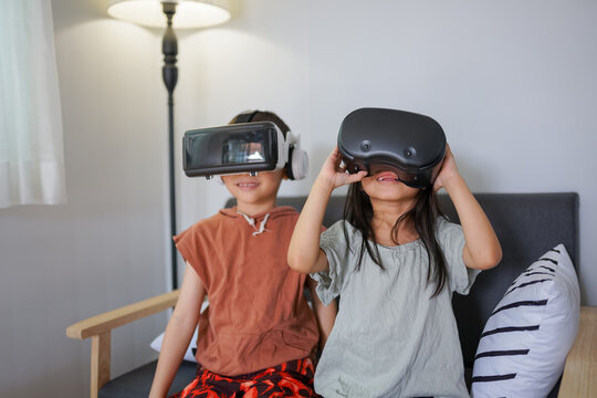 Fototapeta A child playing a virtual reality game, fully immersed in an exciting digital world  