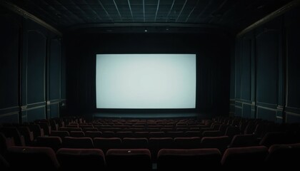 Fototapeta premium Blank movie theater screen in dark auditorium