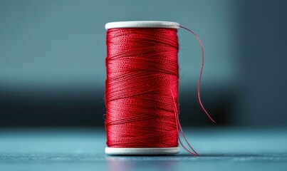 A vibrant spool of red thread shines, ready for sewing and craft projects with meticulous detail.