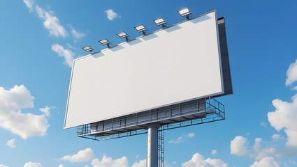 Obraz premium Outdoor Advertisement Billboard Mockup with Spotlights in Clear Sky – Marketing and Branding Template