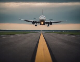 Passenger plane landing on the runway. Realistic illustration