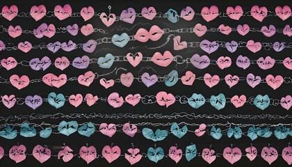 Fototapeta premium Black Love-Themed Seamless Pattern with Floral and Heart Ornaments for Elegant Background