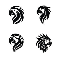 set of black Parrot head Icon Vector 