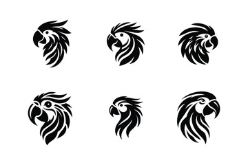 Set of parrot head silhouette vector illustration
