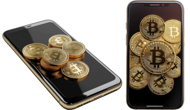 Mobile Cryptocurrency Wallet with Bitcoin Coins