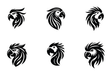 Set of parrot head vector illustration. Parrot head icon logo silhouette design