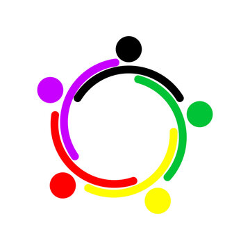 Concept of entities working together, The interlocking circles represent the coming together of diverse elements. logo Synergy