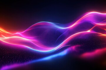Obraz premium Digital Abstract Background with Neon Waves in Futuristic Corridor Glowing Purple and Blue Light