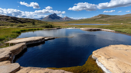serene view of tranquil lake surrounded by lush greenery and mountains, evoking peace