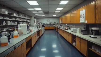 Fototapeta premium An interior view of a long laboratory work space