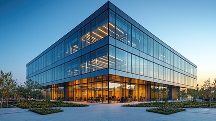 Obraz premium A modern glass building has a contemporary architectural design