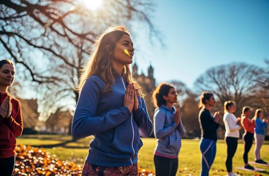 Group of women practicing yoga outdoors