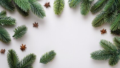 white festive christmas banner with christmas tree branches