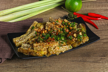 Asian cuisine baked eggplant with peanut