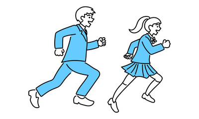 制服で走る学生のイラスト