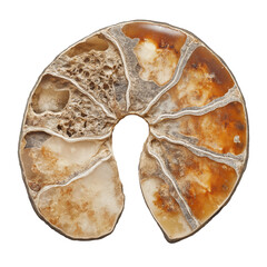 Fossilized ammonite cross-section isolated on transparent white background