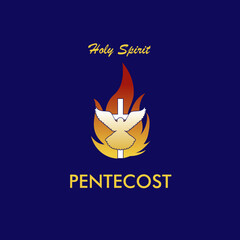 Pentecost symbol Holy Spirit dove cross and fire. Vector illustration