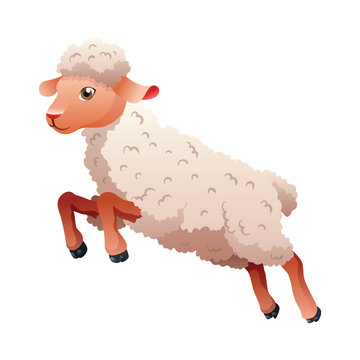 recommend clip art: Small cartoon sheep. Lamb flat vector illustration. Funny baby sheep with curly wool. Farm animal art isolated on white background