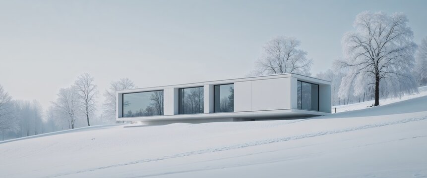 Futuristic House Design in Winter Landscape - Powered by Adobe