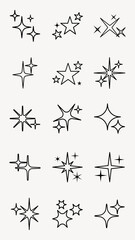 Star sparkle outline doodle set vector. Hand drawn star glitter sparks outline. Sparkle and starburst icons. Glittering spark star outline shapes. Shiny line firework star outline icon. Sparkle star