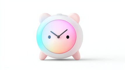 A cute, colorful alarm clock designed for children with a playful aesthetic on a white isolated background.