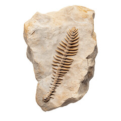 Fossilized crinoid stem in limestone  isolated on transparent white background
