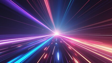 Obraz premium Bright rays of colorful light burst across a dark background, creating a glowing pattern of abstract motion