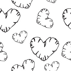 white heart with black border vector seamless pattern black and white graphics doodle hand drawn illustration on a white background the basis for the design of postcards textiles tableware and printin