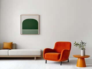 Modern living room design cozy interior digital art contemporary style wide angle minimalist aesthetic