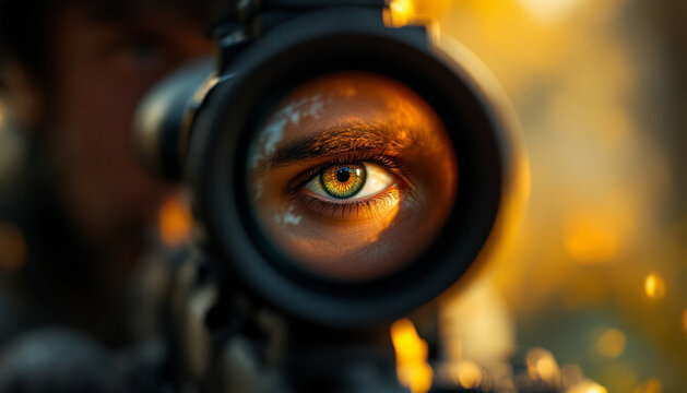 man looking through a magnifying glass