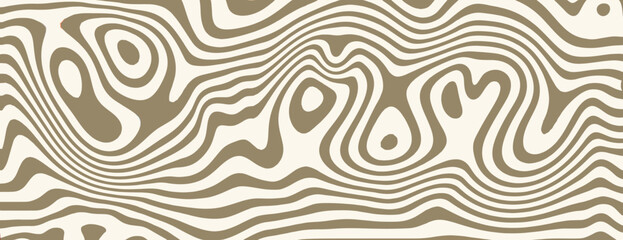Abstract wavy background with beige and white colors. The background features beige lines creating a flowing, organic texture. Psychedelic pattern background vector. Beige background.