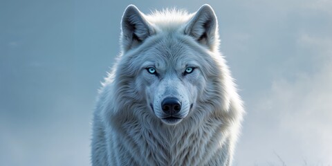Naklejka premium Majestic White Wolf Gazing Intently with Piercing Crystal Eyes.