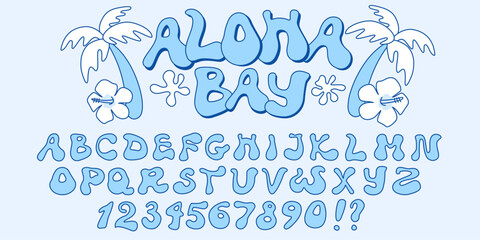 Organic coastal alphabet letters and numbers, retro display font design. Modern hand drawn vector illustration. Trendy English type.
